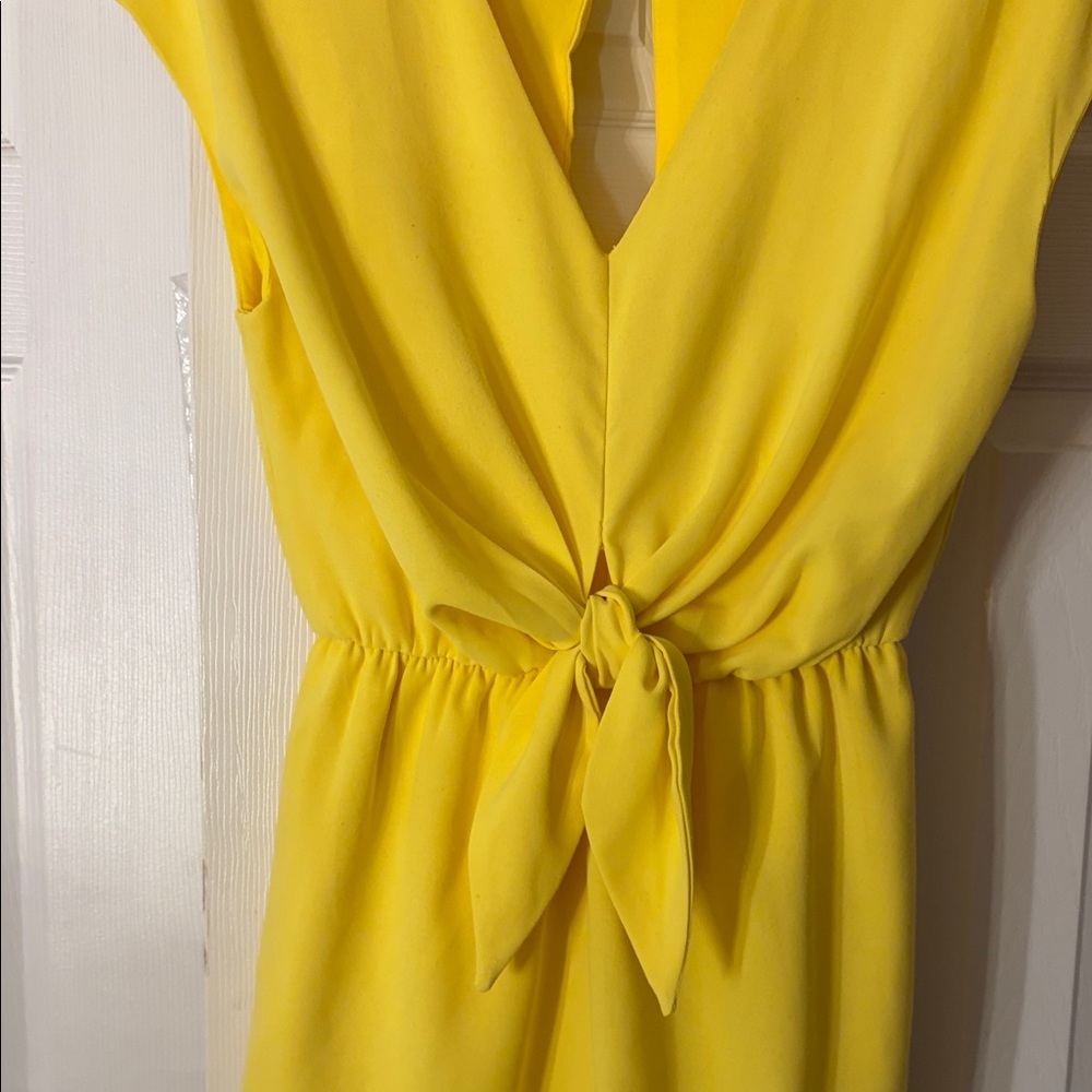 She + Sky Bright Yellow Tie-Front Romper - Picture 3 of 6